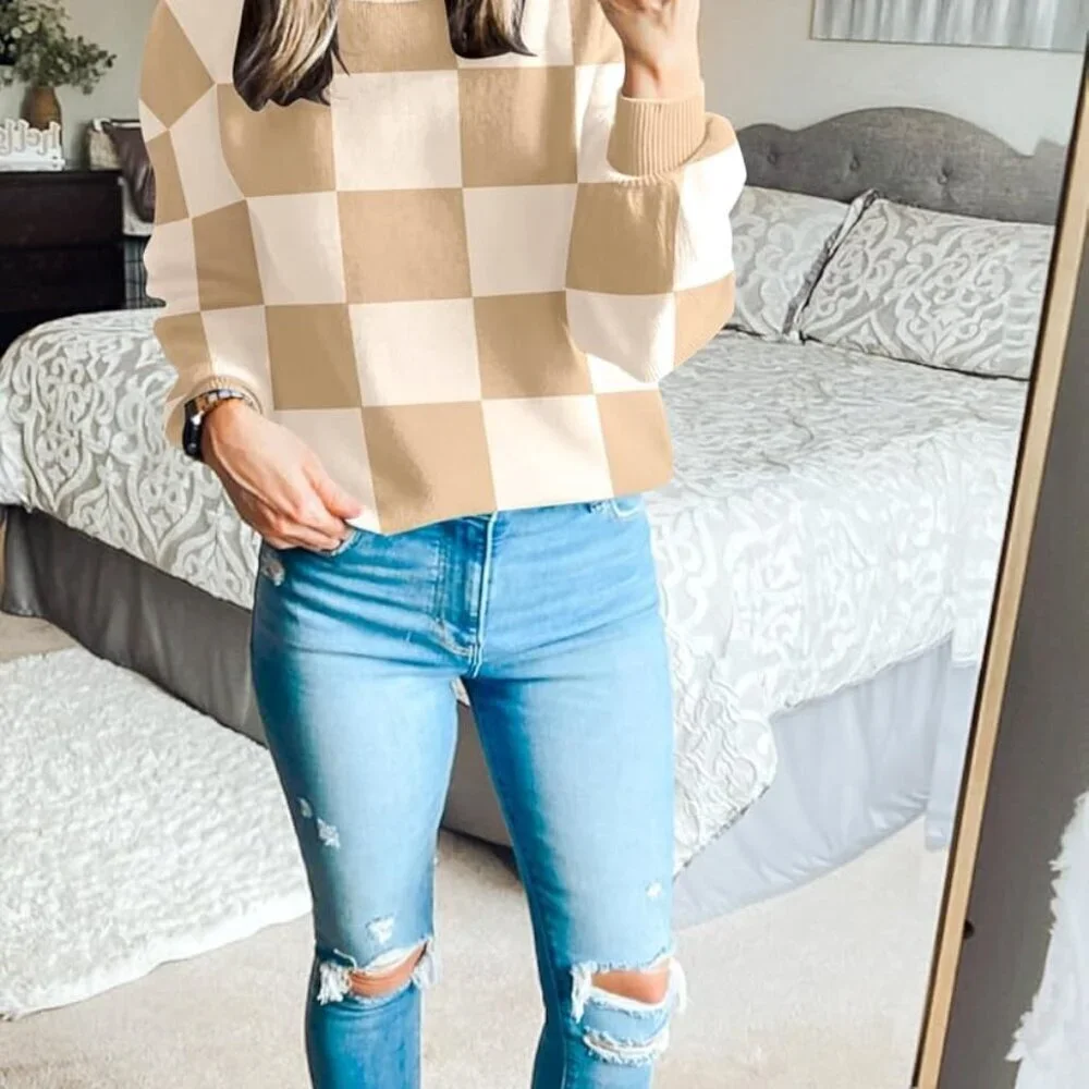 Women's Turtleneck Sweater Long Sleeve Striped Ribbed Knit Loose Top Casual - Picture 8 of 8